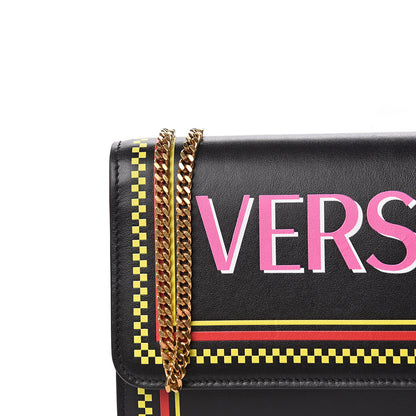 Versace Calfskin 90's Vintage Logo Chain Evening Bag Black 9 of 9