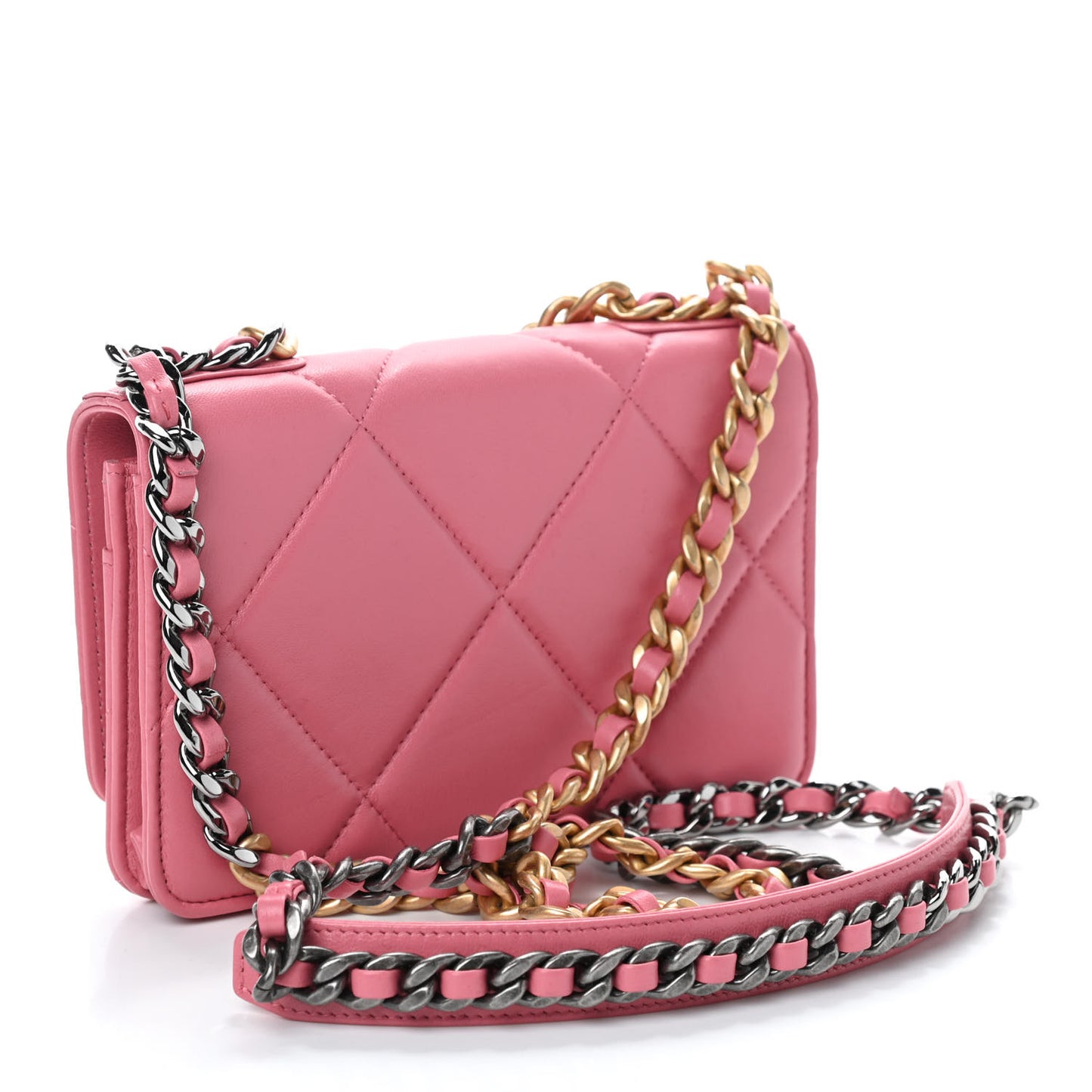 Lambskin Quilted Chanel 19 Wallet On Chain WOC Pink