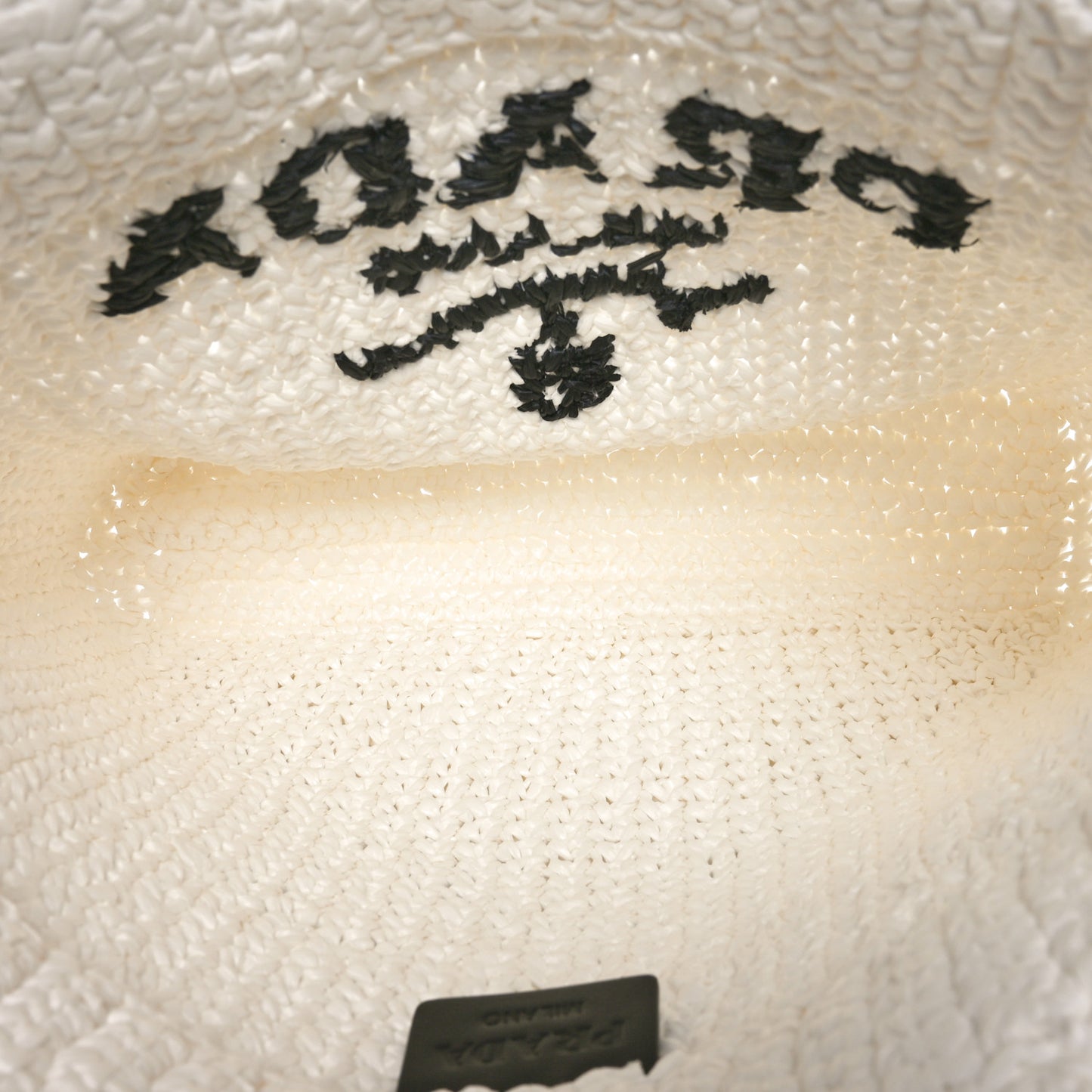 Yarn Raffia Effect Crochet Embroidered Small Logo Tote White