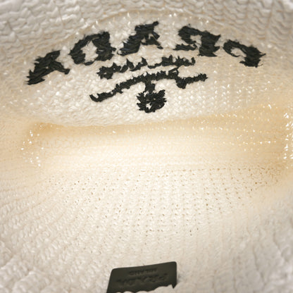 Prada Yarn Raffia Effect Crochet Embroidered Small Logo Tote White 5 of 10