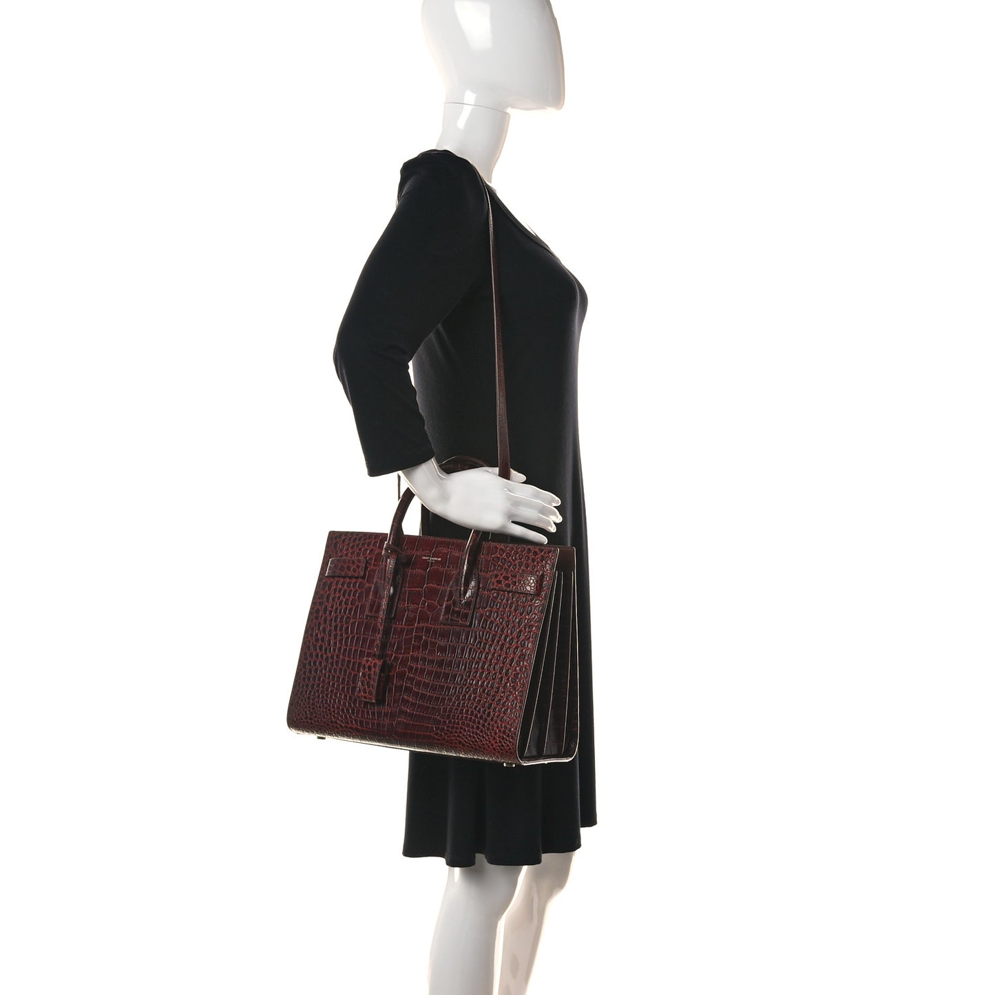 Calfskin Crocodile Embossed Small Sac de Jour Dark Blood