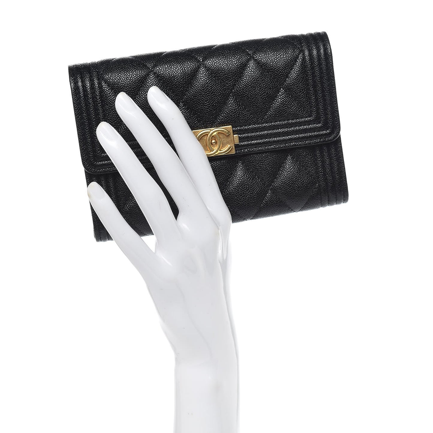 Caviar Quilted Medium Boy Flap Wallet Black