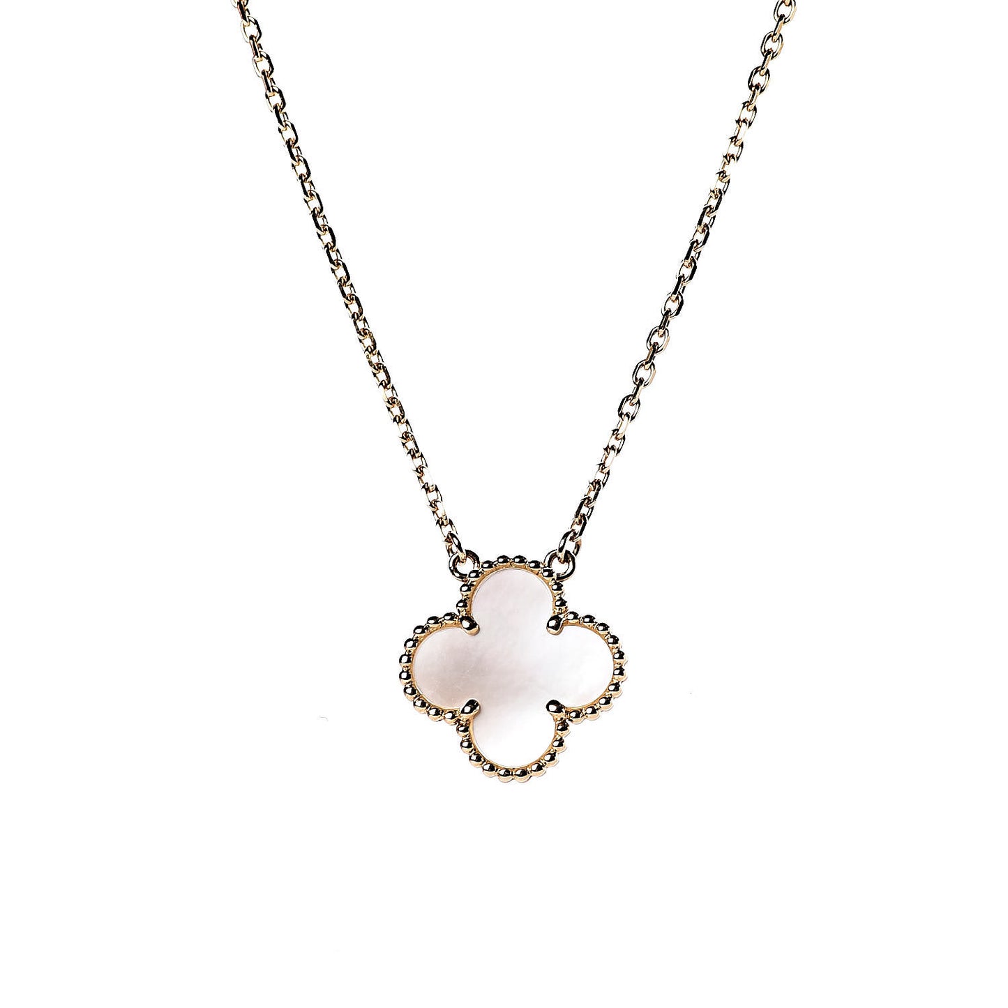 18K Yellow Gold Mother of Pearl Vintage Alhambra Pendant Necklace
