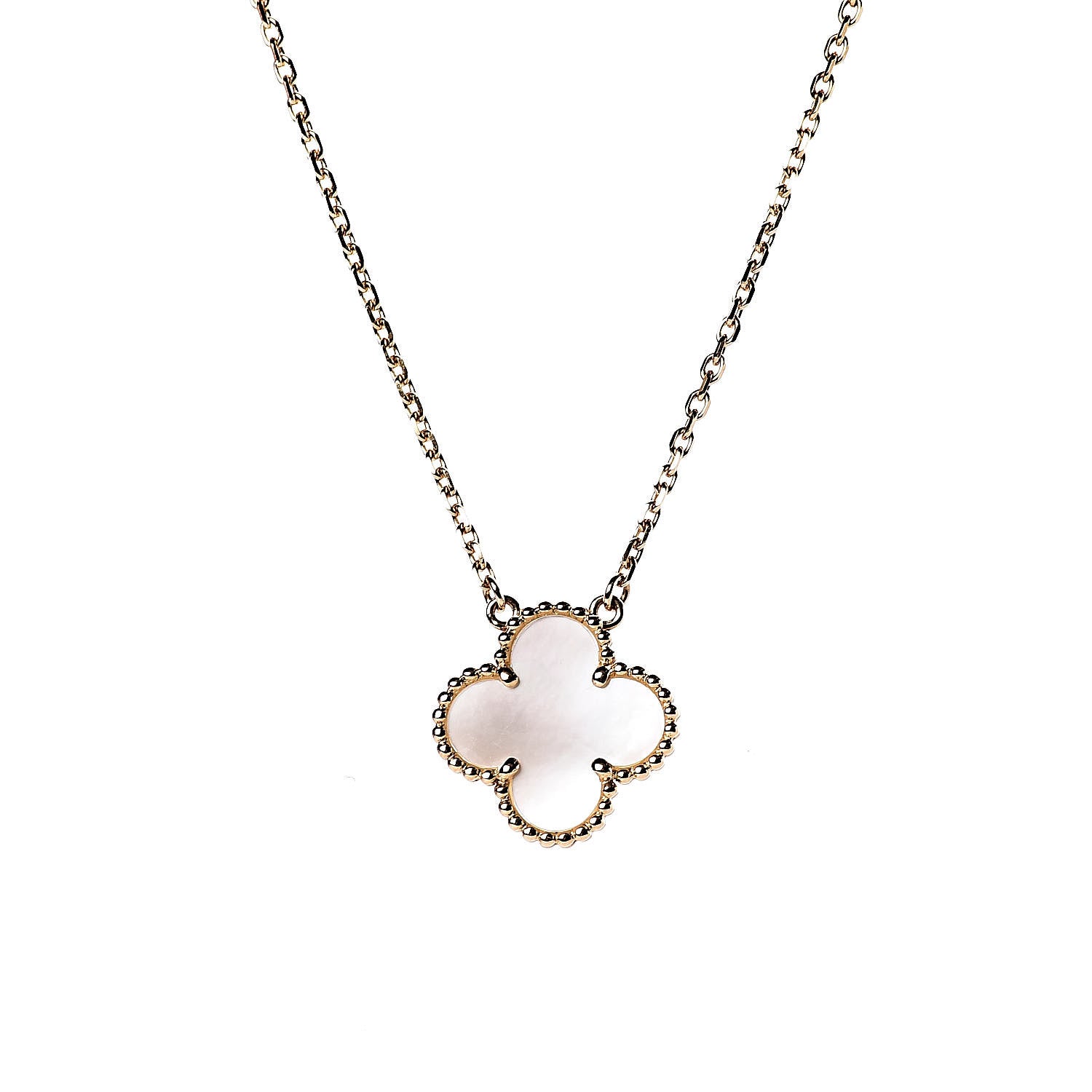 Van Cleef & Arpels 18K Yellow Gold Mother of Pearl Vintage Alhambra Pendant Necklace 4 of 7