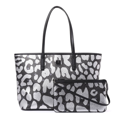 MCM Visetos Metallic Leopard Print Medium Anya Shopper Tote Black 1 of 12