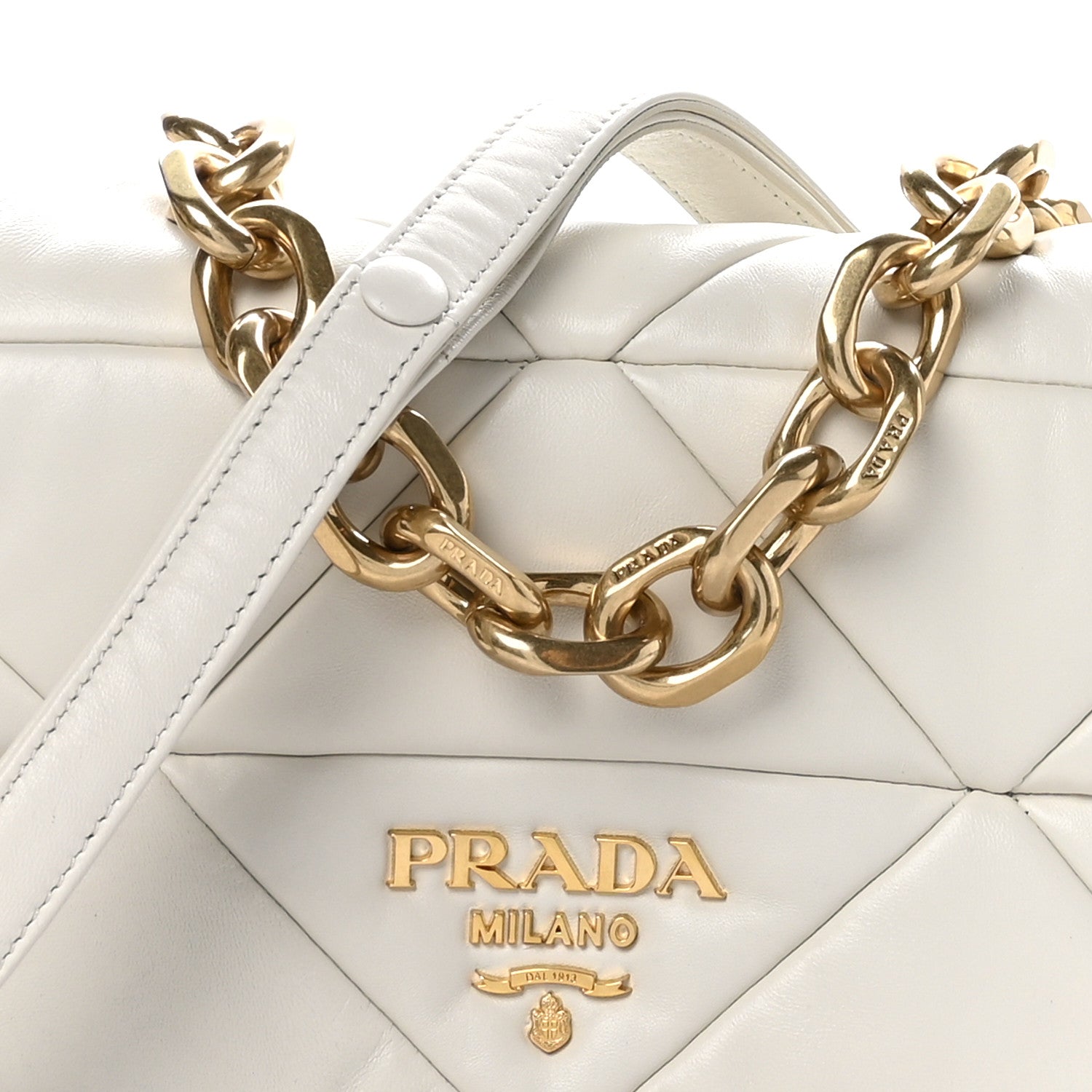 Prada Nappa Triangle Quilted Medium Patchwork System Flap Bag White 7 of 9