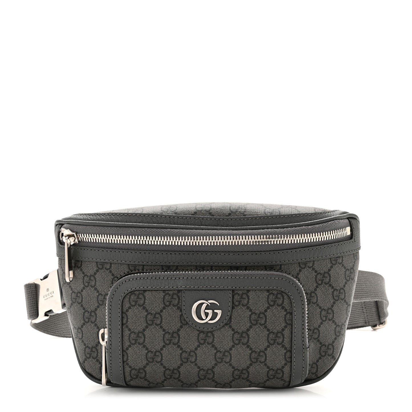 GG Supreme Monogram Textured Dollar Calfskin Ophidia Belt Bag Grey Black Graphite Grey