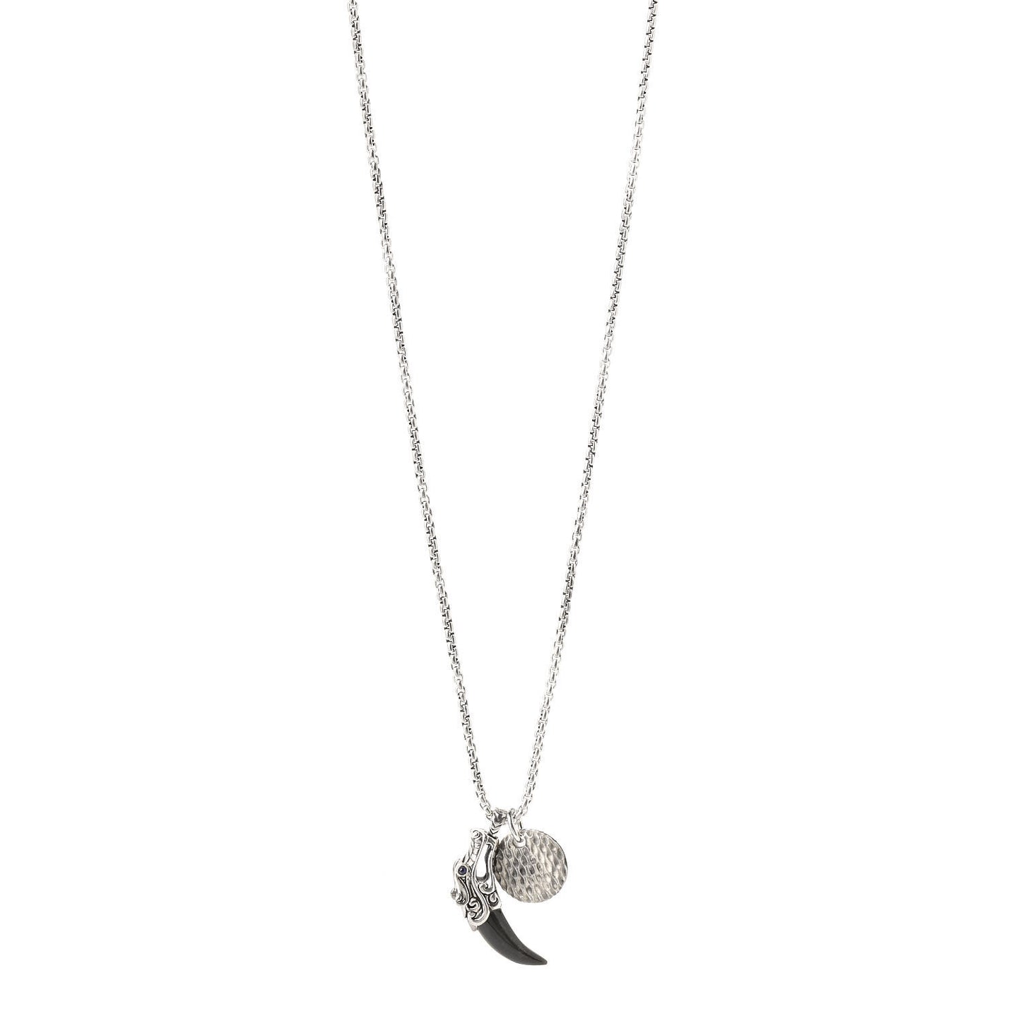 Sterling Silver Black Obsidian Blue Sapphire Legends Naga Charm Pendant Necklace