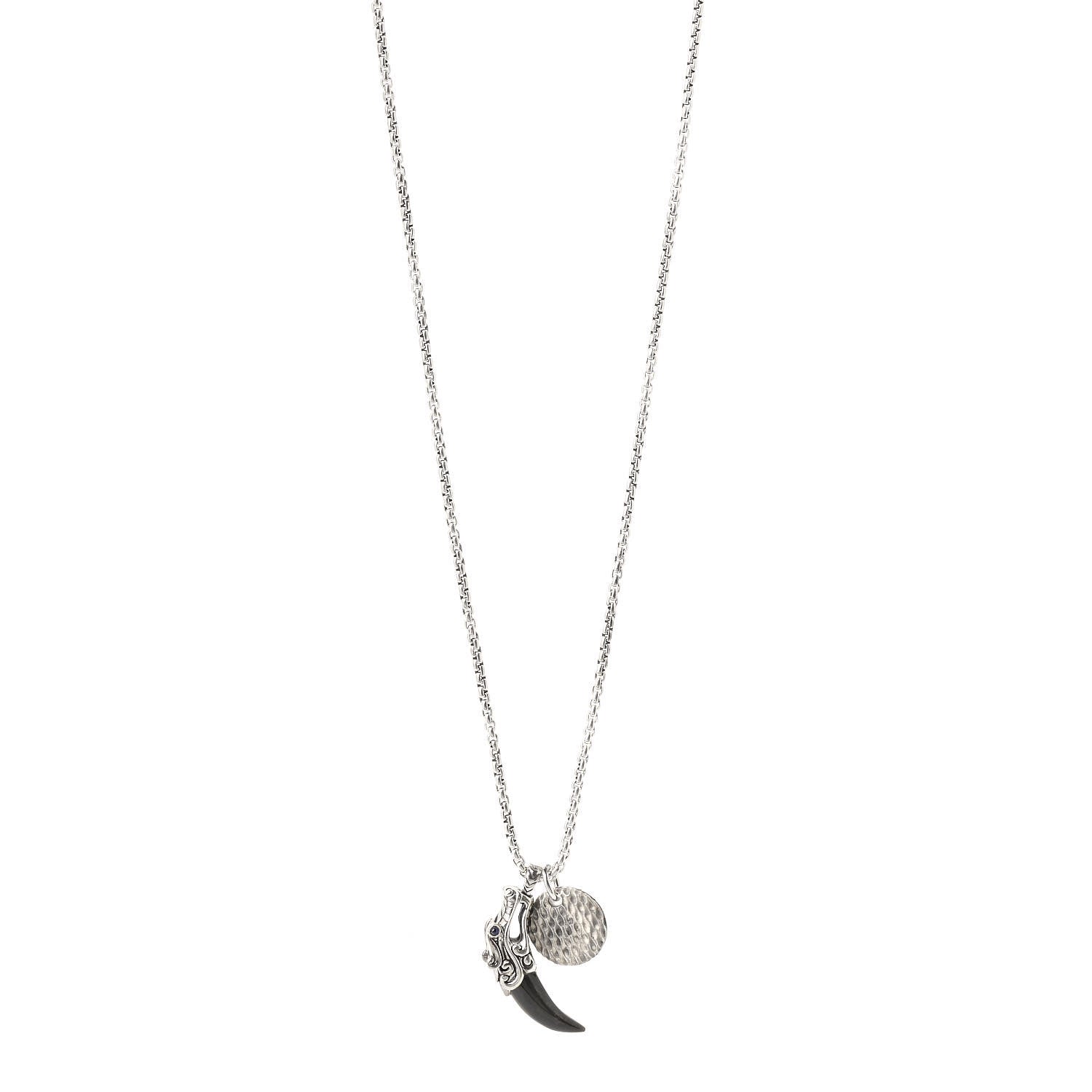 John Hardy Sterling Silver Black Obsidian Blue Sapphire Legends Naga Charm Pendant Necklace 1 of 4