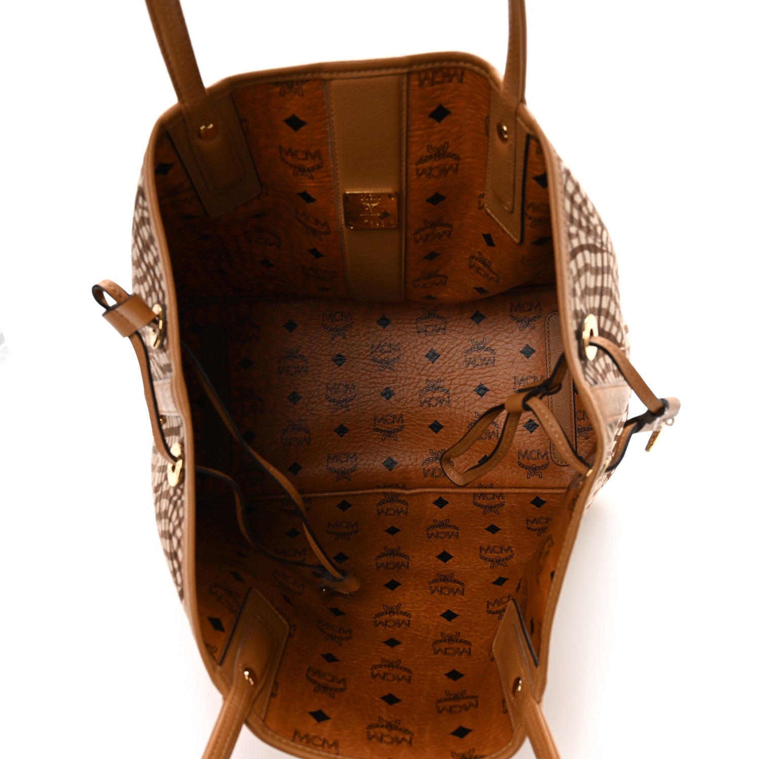 MCM Visetos Medium Liz Reversible Shopper Tote Cognac 1910274