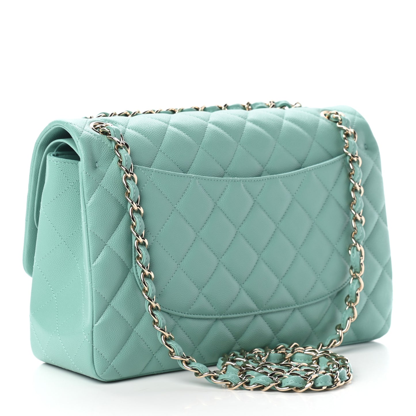 Caviar Quilted Jumbo Double Flap Light Green