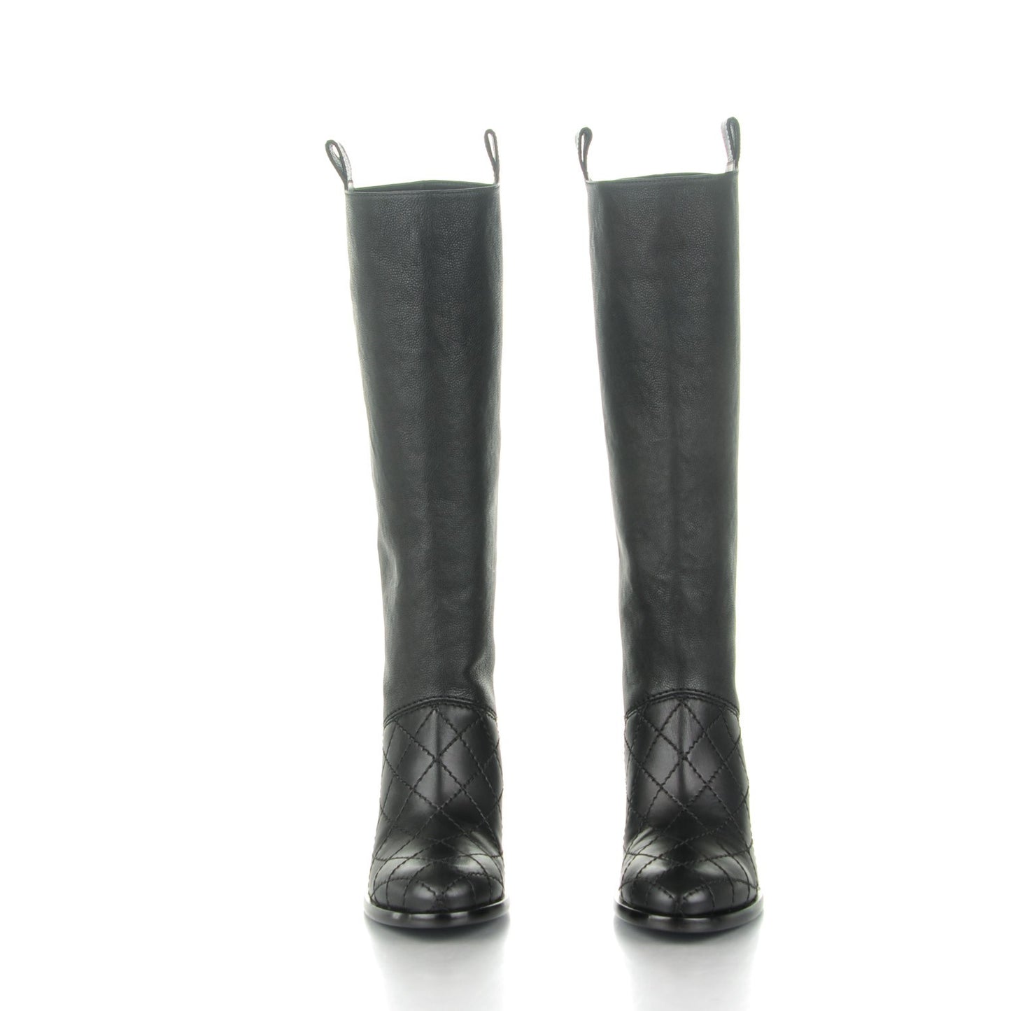 Calfskin Quilted Riding Boots 38.5 Black
