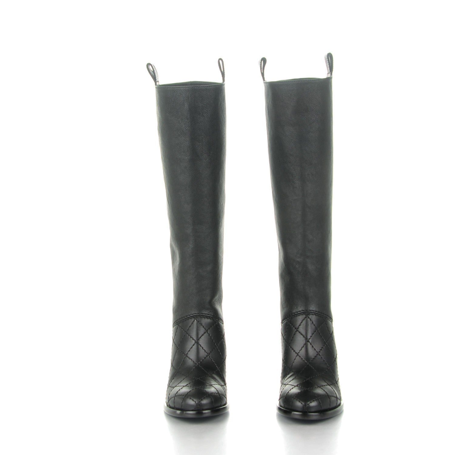 Chanel Calfskin Quilted Riding Boots 38.5 Black 2 of 8