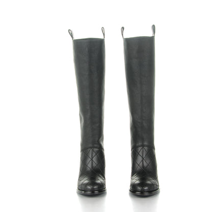 Chanel Calfskin Quilted Riding Boots 38.5 Black 2 of 8