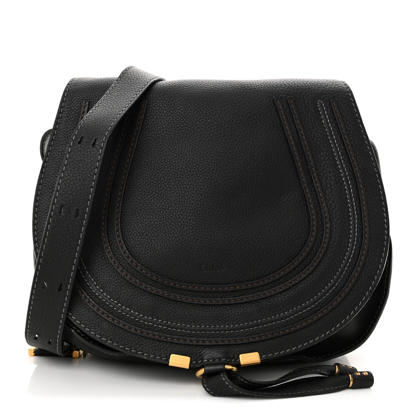 Calfskin Medium Marcie Round Crossbody Bag Black