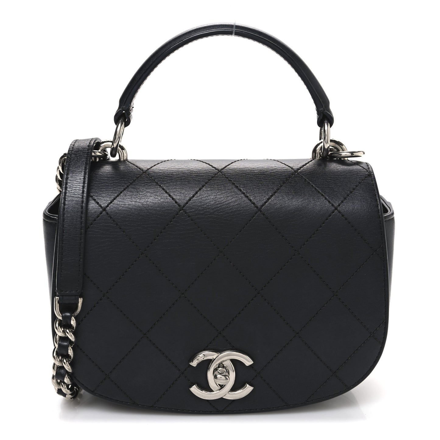 Calfskin Stitched Small Ring My Bag Flap Crossbody Bag Black