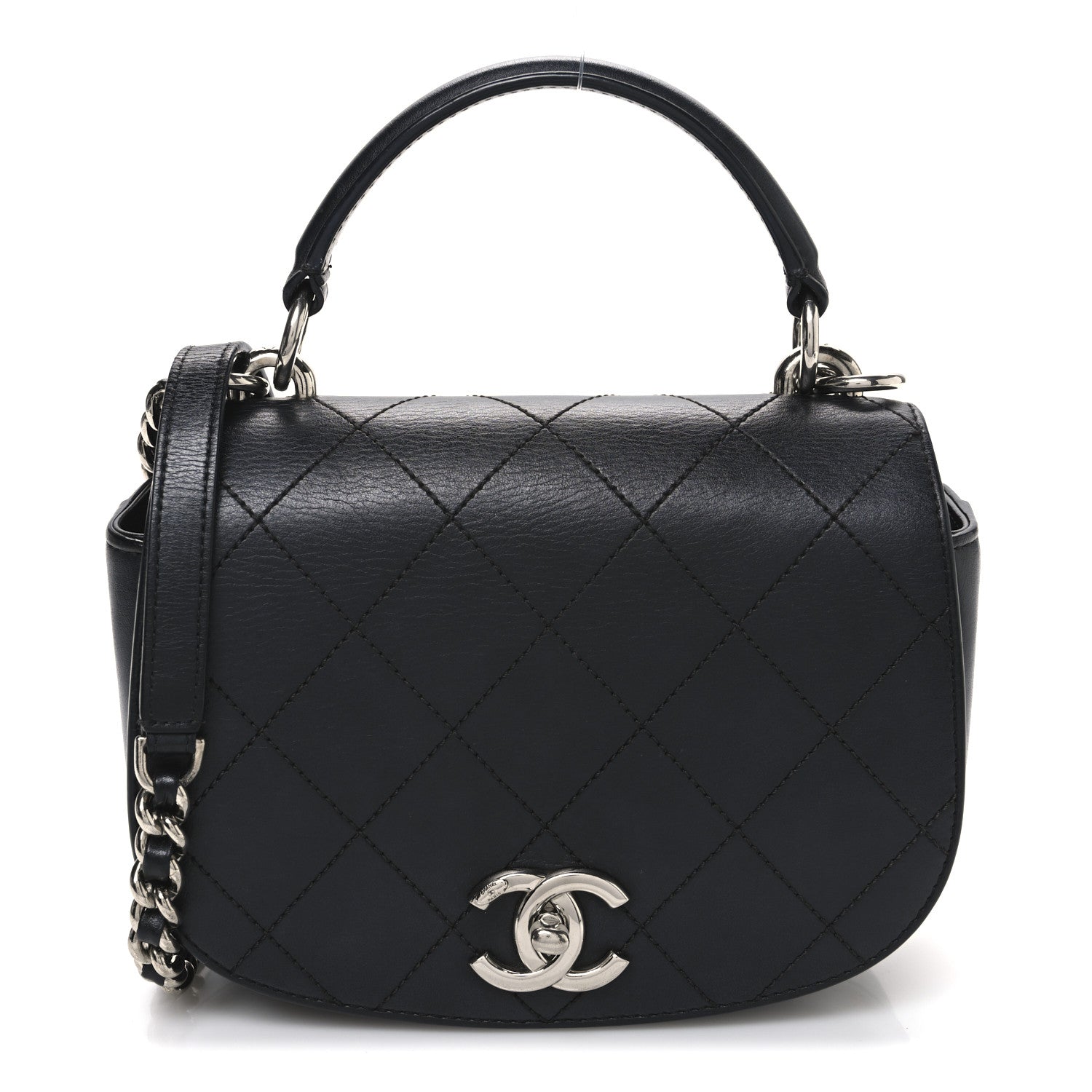 Chanel Calfskin Stitched Small Ring My Bag Flap Crossbody Bag Black 1 of 10