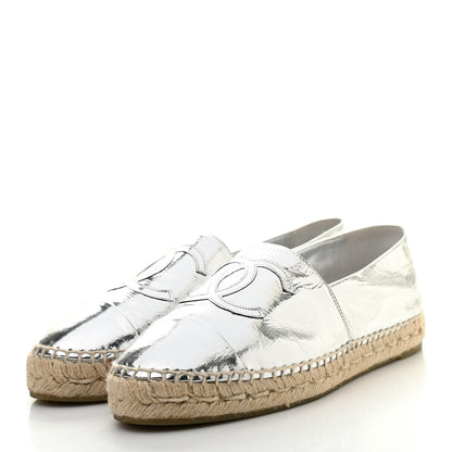 Chanel Laminated Goatskin CC Espadrilles 40 Silver 3 of 11