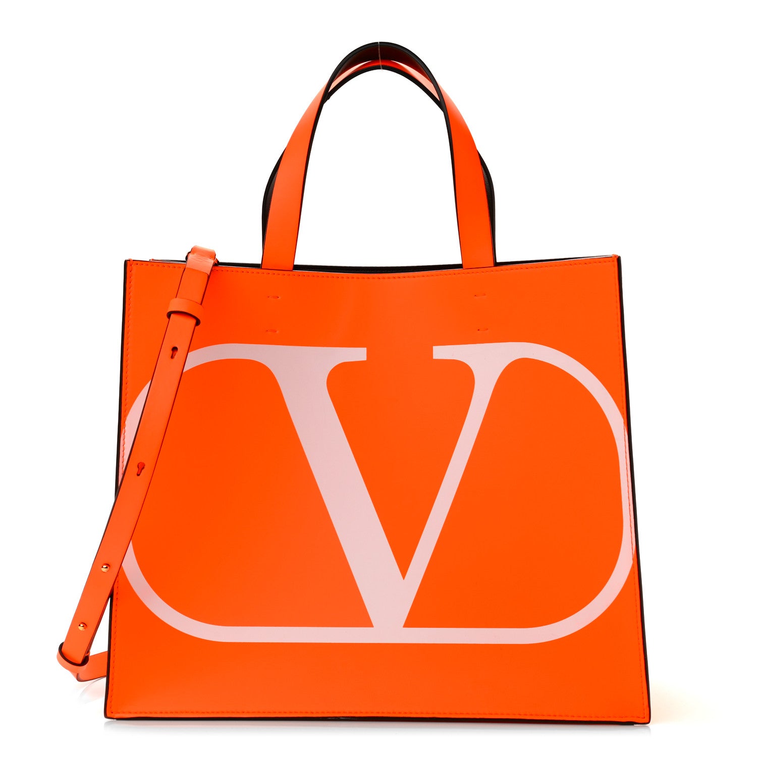 Valentino Garavani Calfskin Small Vlogo Tote Neon Orange 1 of 9