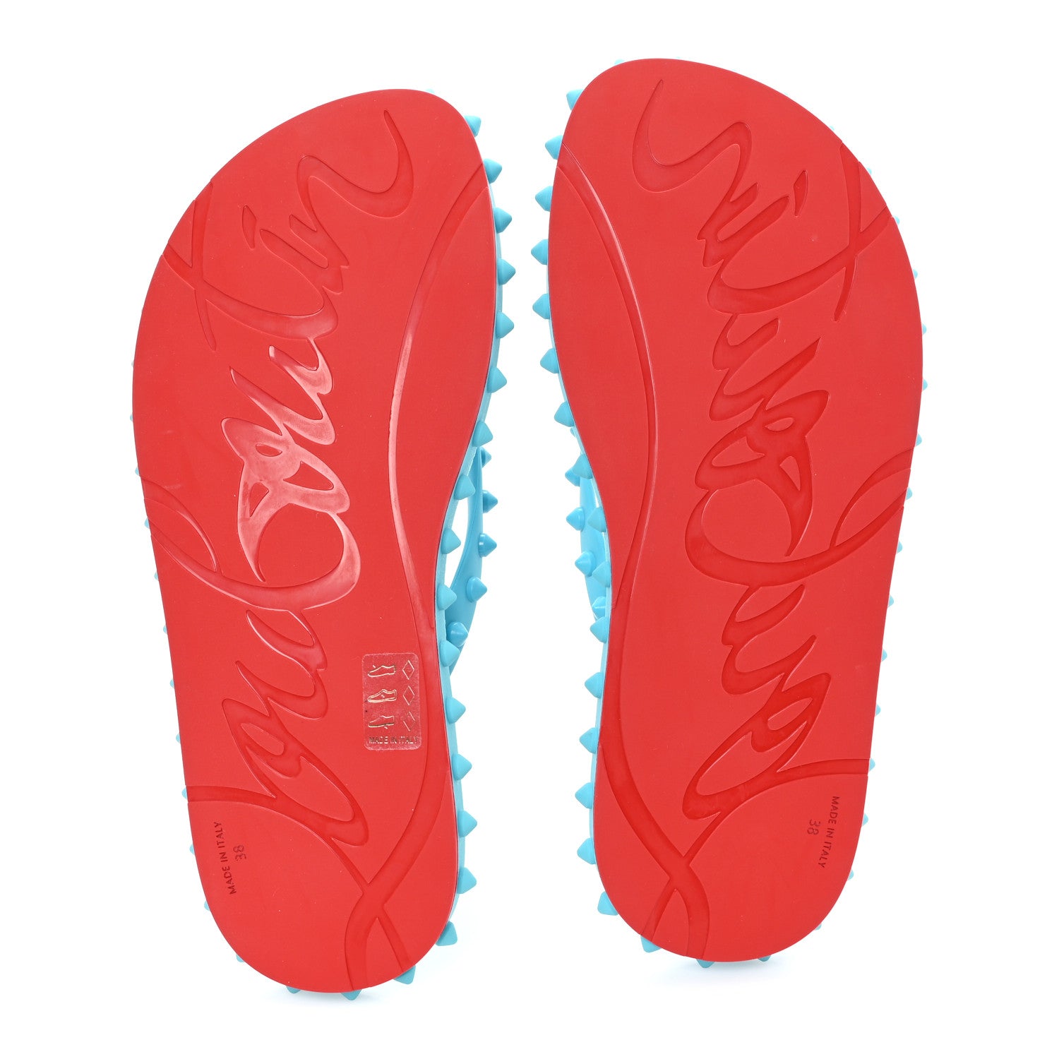 Christian Louboutin Rubber Spike Loubi Donna Flip Flop 38 Blue