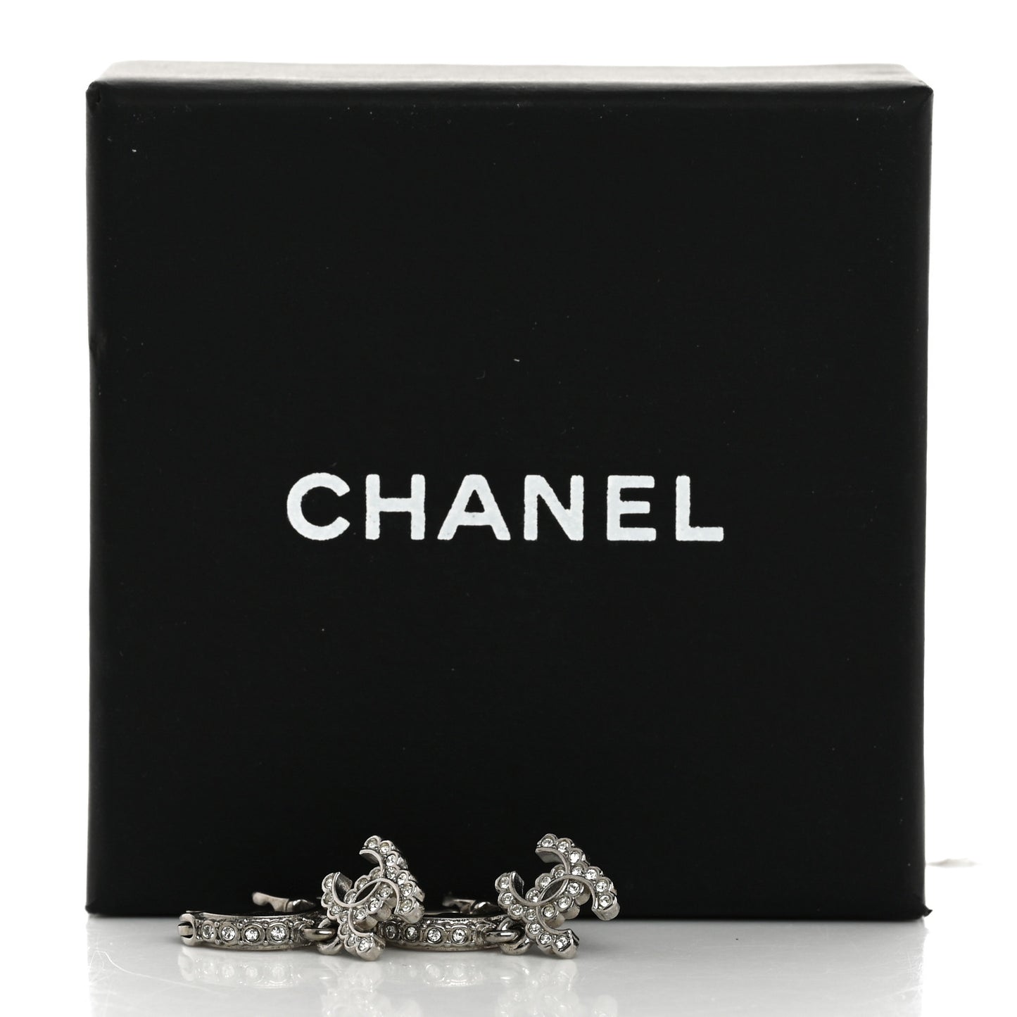 Metal Crystal CC Hoop Drop Earrings Silver