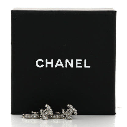 Chanel Metal Crystal CC Hoop Drop Earrings Silver 5 of 5