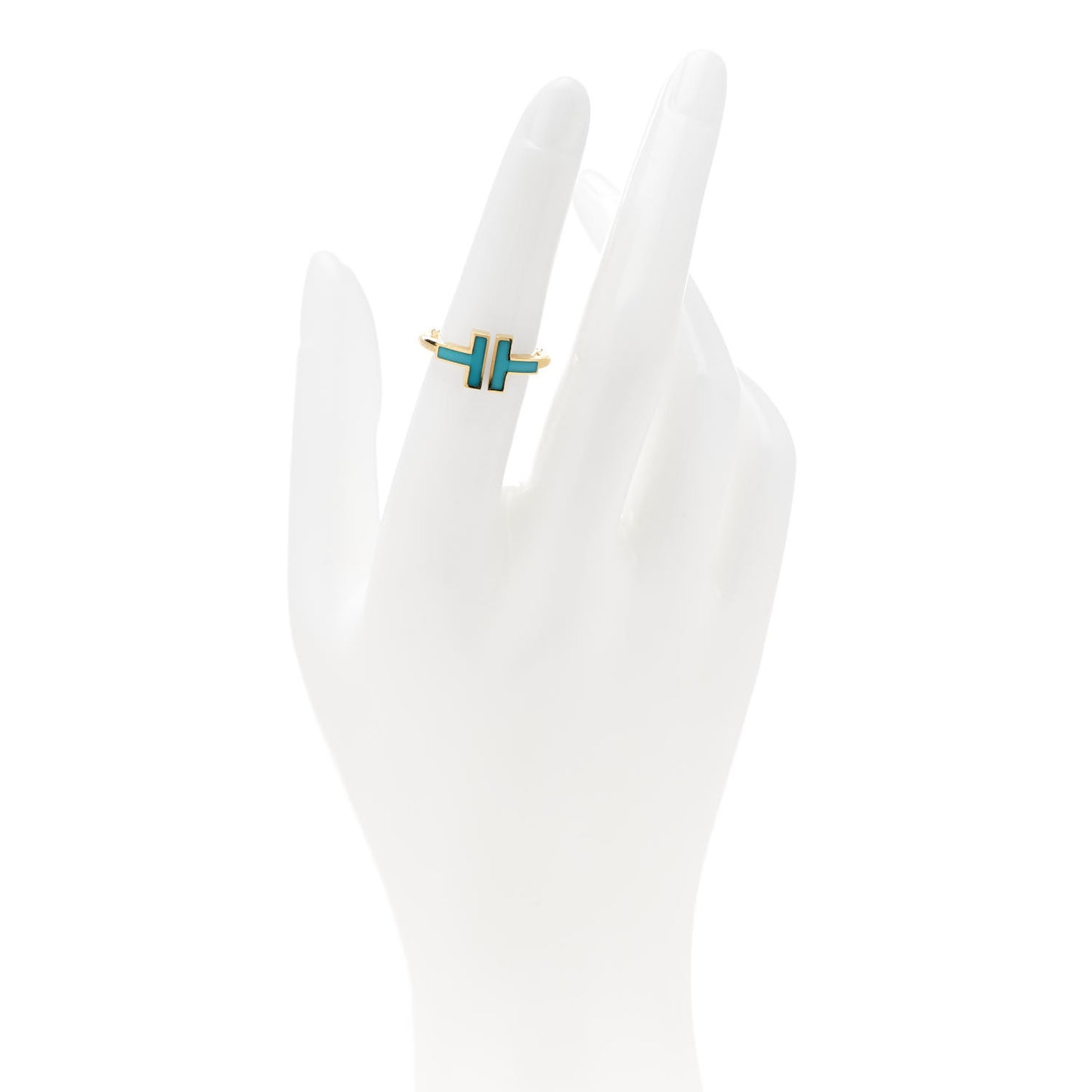 18K Yellow Gold Turquoise T Square Ring 52 6