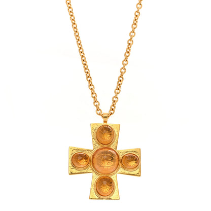 Chanel Gripoix Crystal CC Cross Pendant Necklace Gold Orange 1 of 6