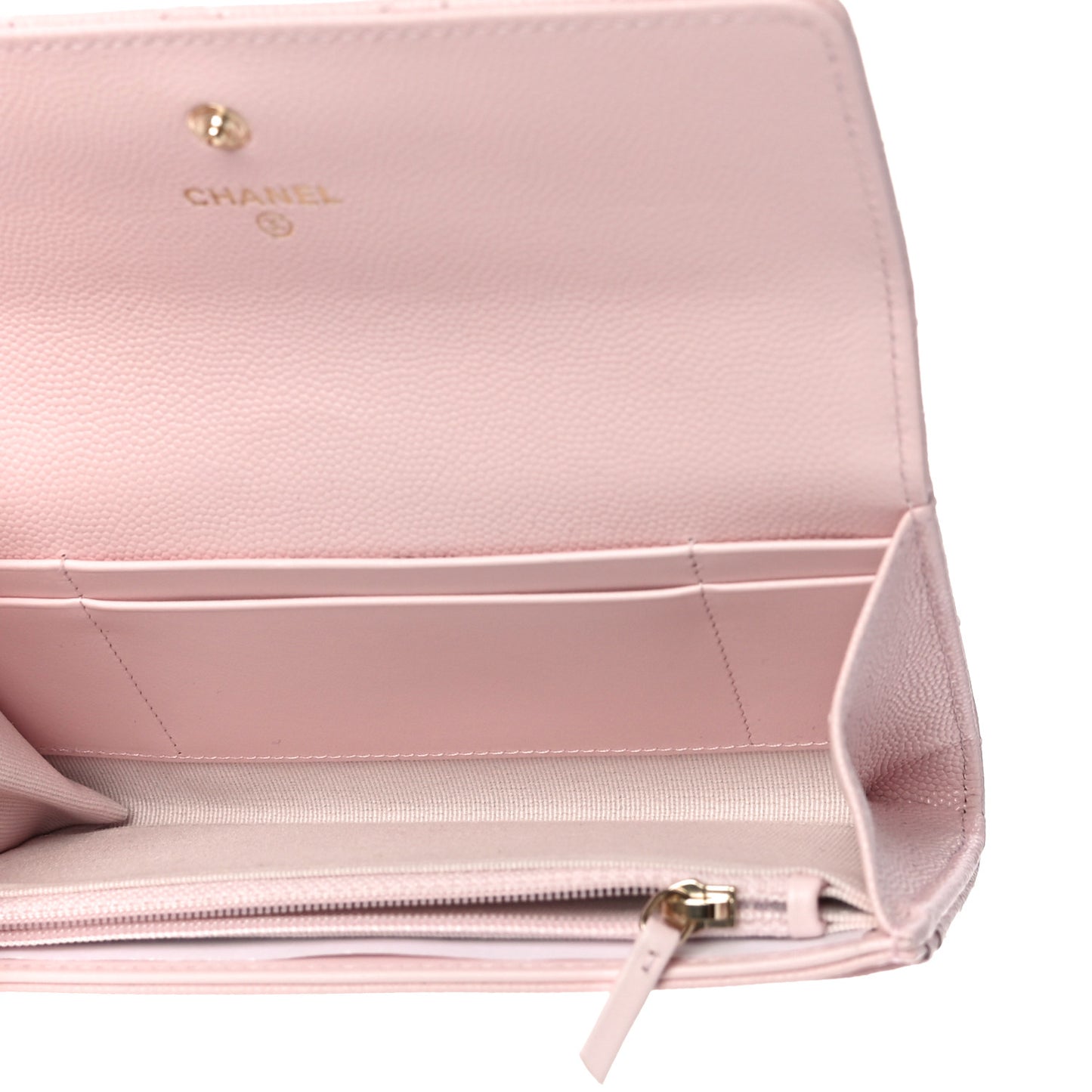 Caviar Quilted Crystal CC Large Gusset Flap Wallet Pink