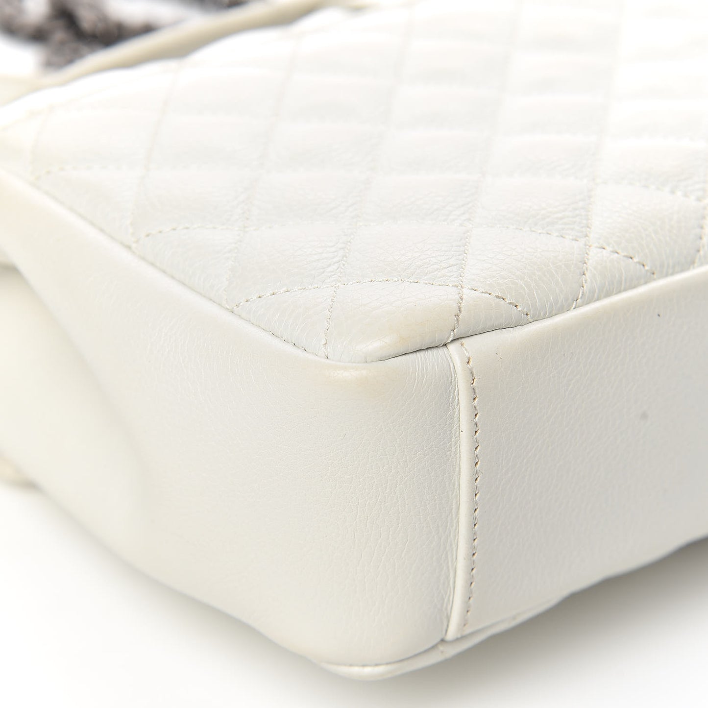 Sheepskin Tri-Quilt Monogram Medium College Bag Dove White