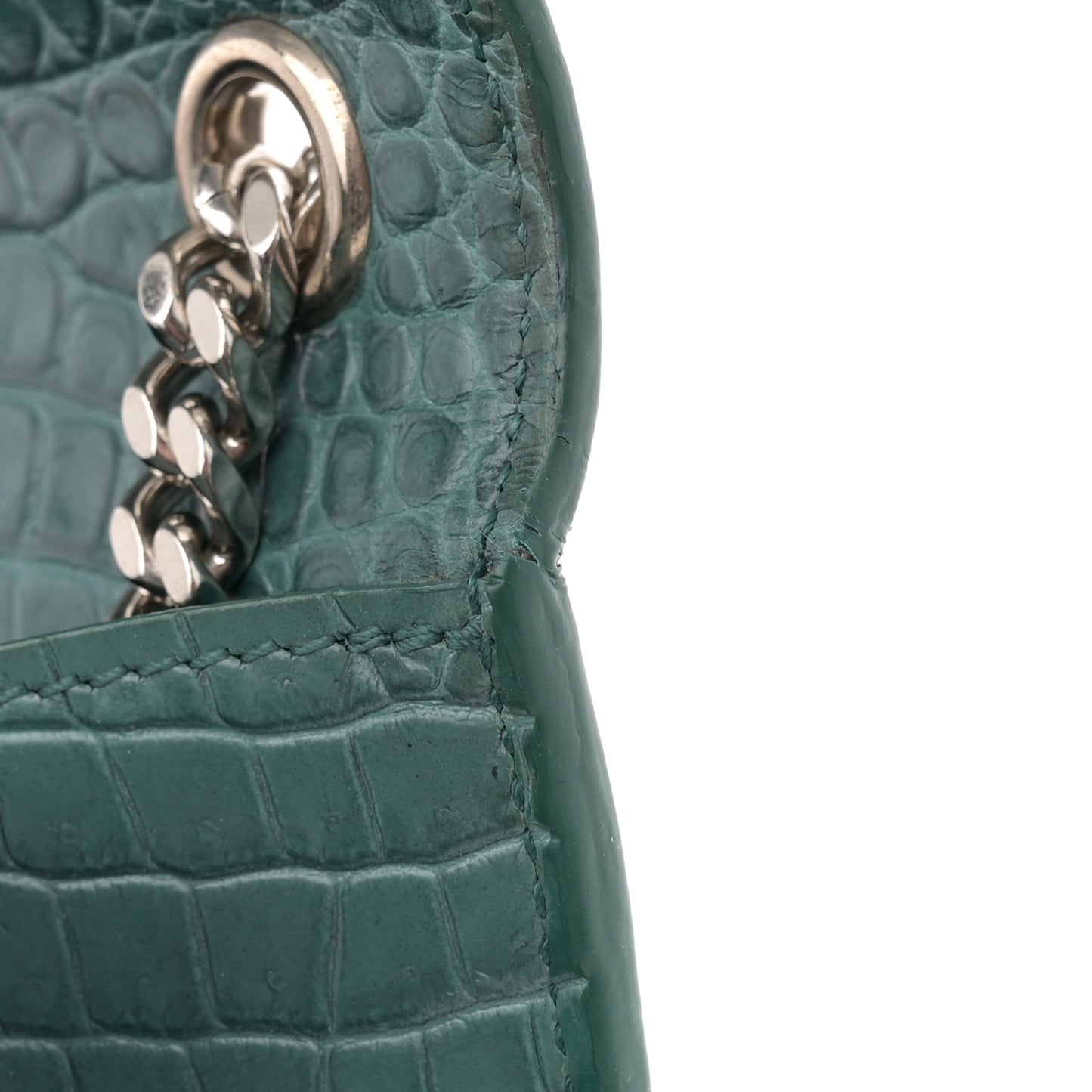 Calfskin Crocodile Embossed Small Classic Monogram Kate Tassel Satchel Water Green