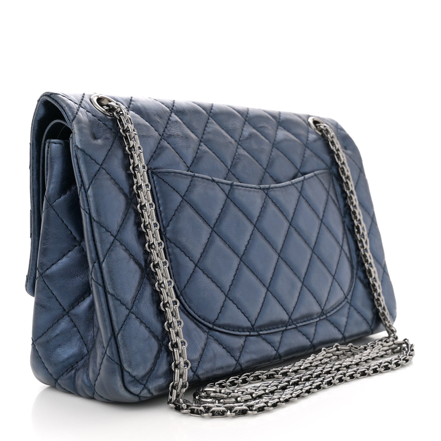 Chanel Metallic Aged Calfskin Quilted 2.55 Reissue 226 Flap Dark Navy Blue 3 of 12