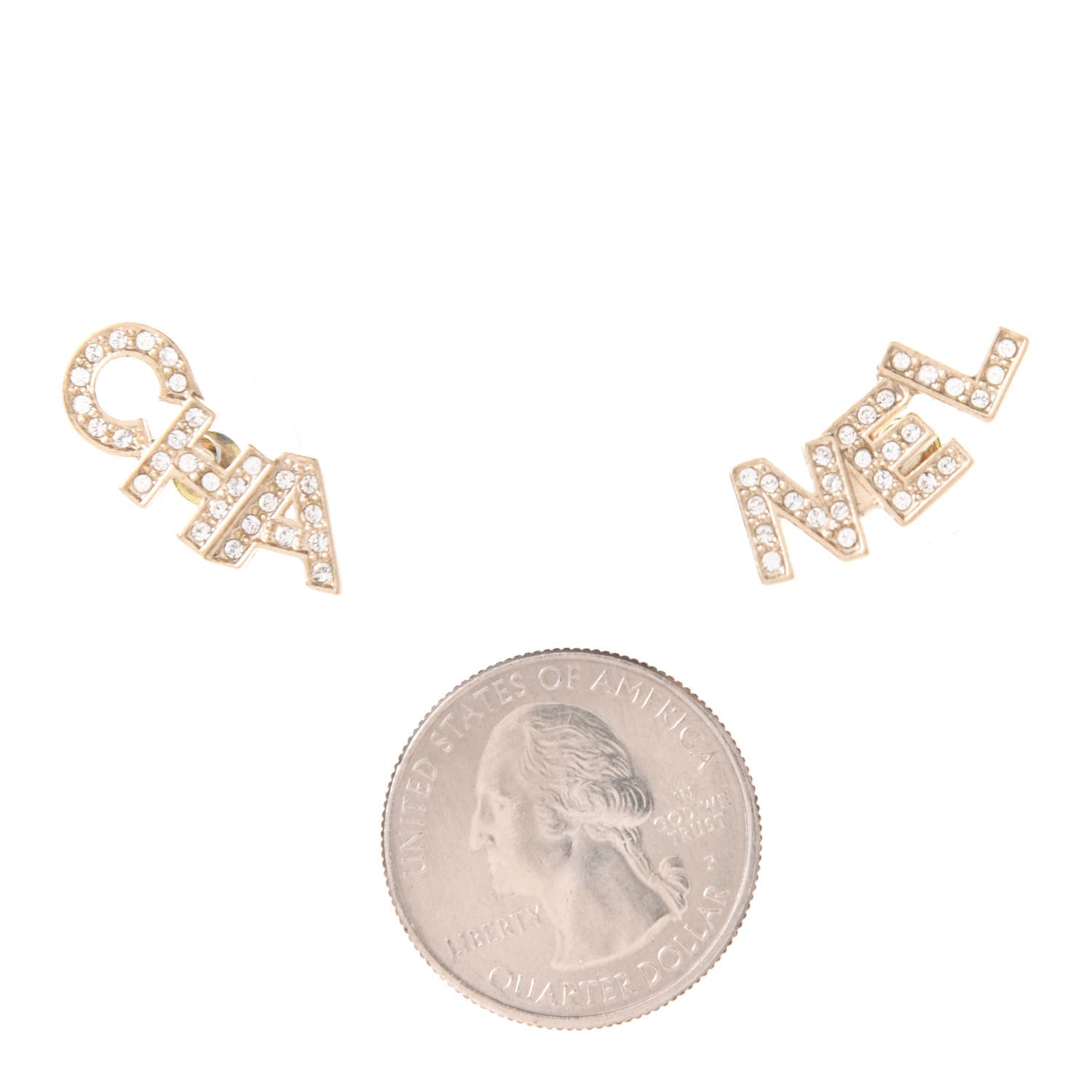 Chanel Crystal Pearl Signature Stud Earrings Gold 2 of 5
