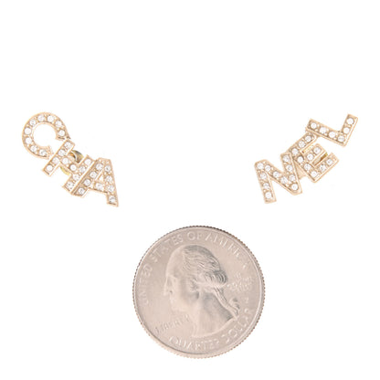Chanel Crystal Pearl Signature Stud Earrings Gold 2 of 5