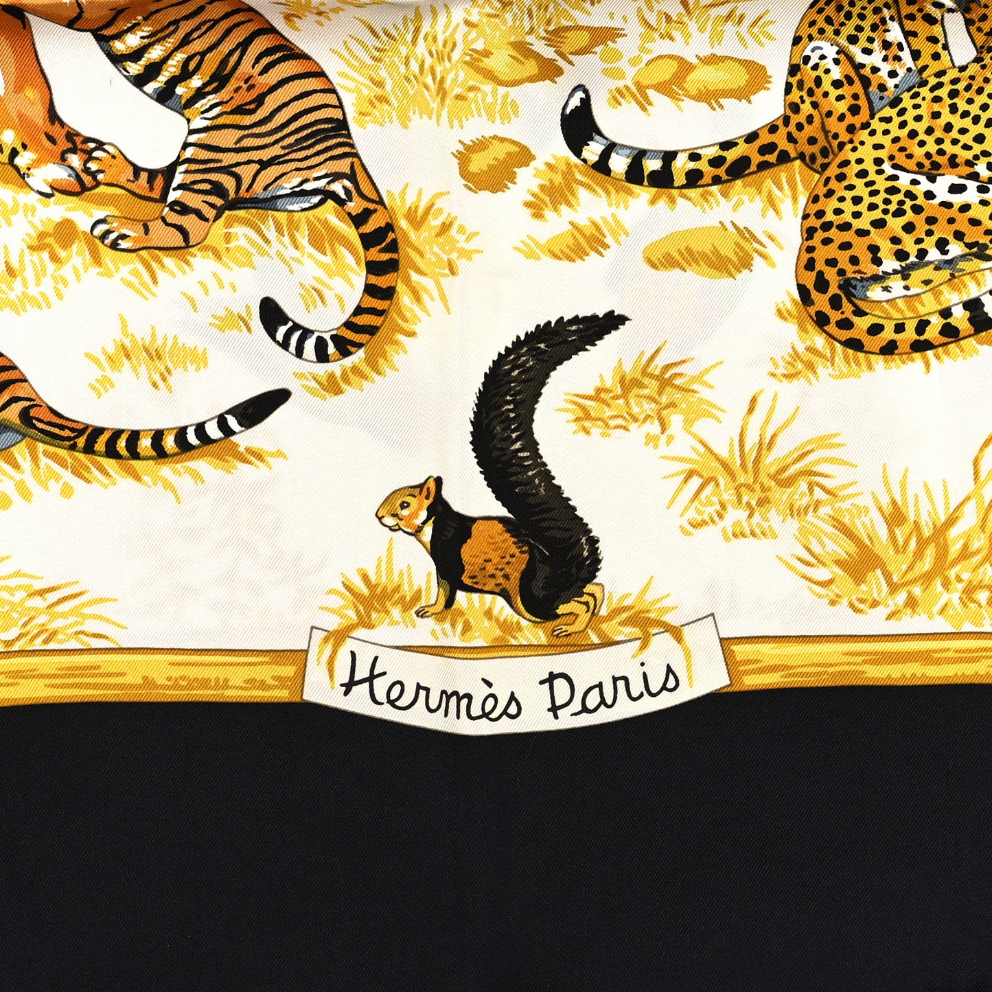 Silk Tendresse Feline Scarf 90 Black White Vieil Or