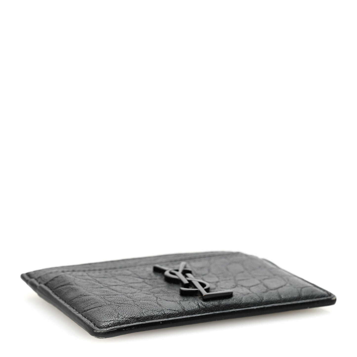 Calfskin Crocodile Embossed Monogram Credit Card Case Black