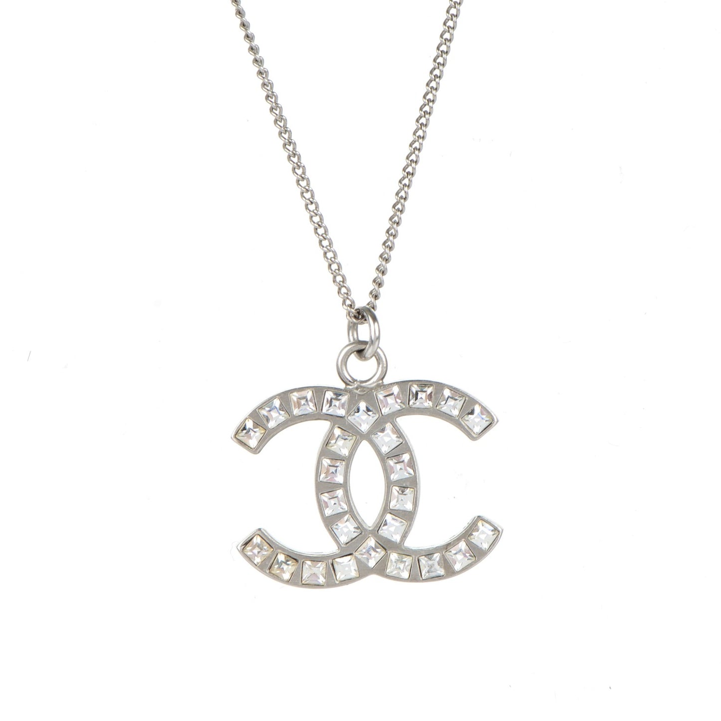 Baguette Crystal CC Necklace Silver