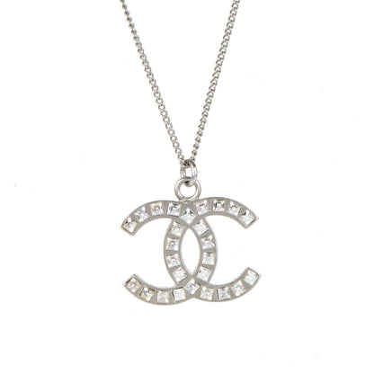 Chanel Baguette Crystal CC Necklace Silver 3 of 4