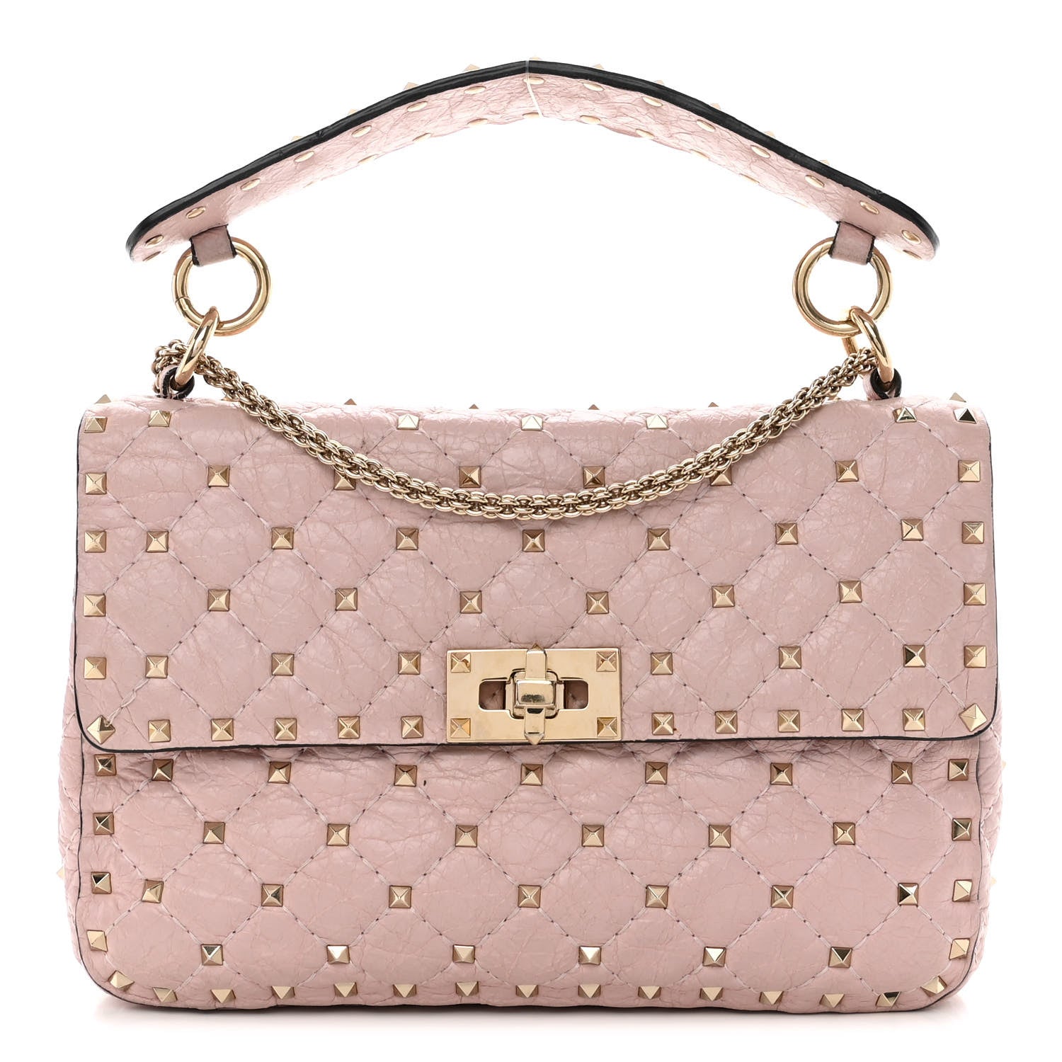 Valentino Garavani Craquele Nappa Medium Rockstud Spike Shoulder Bag Water Rose 1 of 18