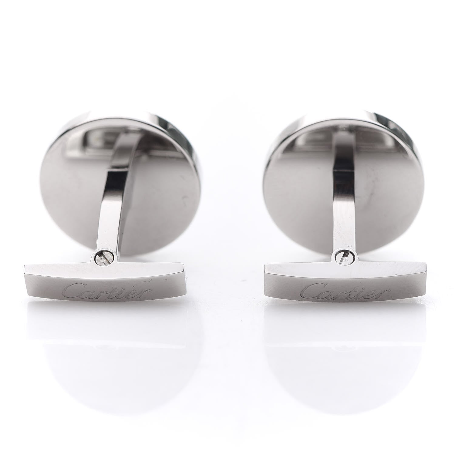 Cartier Sterling Silver Palladium Finish Double C Logo Rose Decor Cufflinks Blue 3 of 5