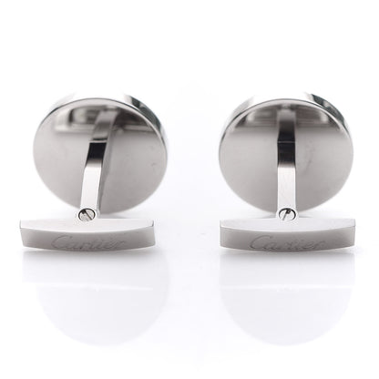 Cartier Sterling Silver Palladium Finish Double C Logo Rose Decor Cufflinks Blue 3 of 5
