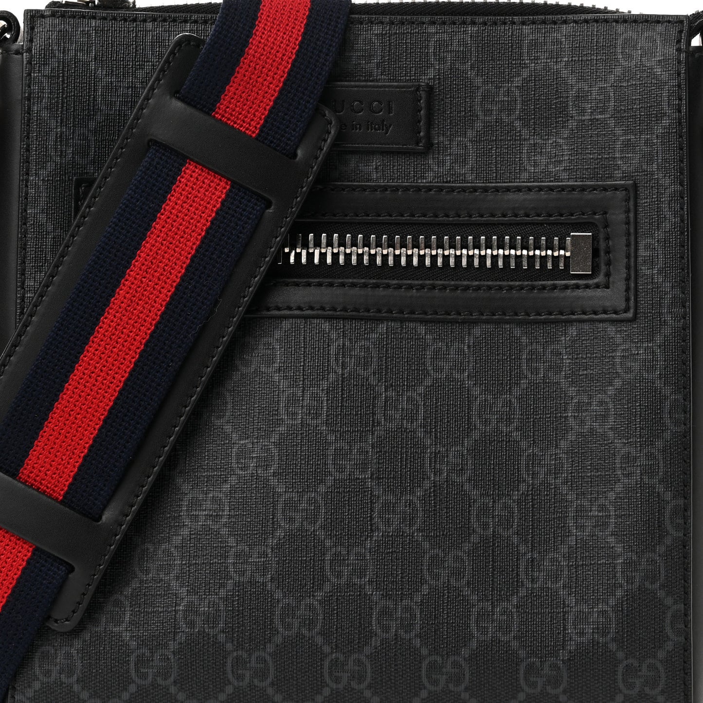 GG Supreme Monogram Web Small Flat Messenger Bag Black Grey