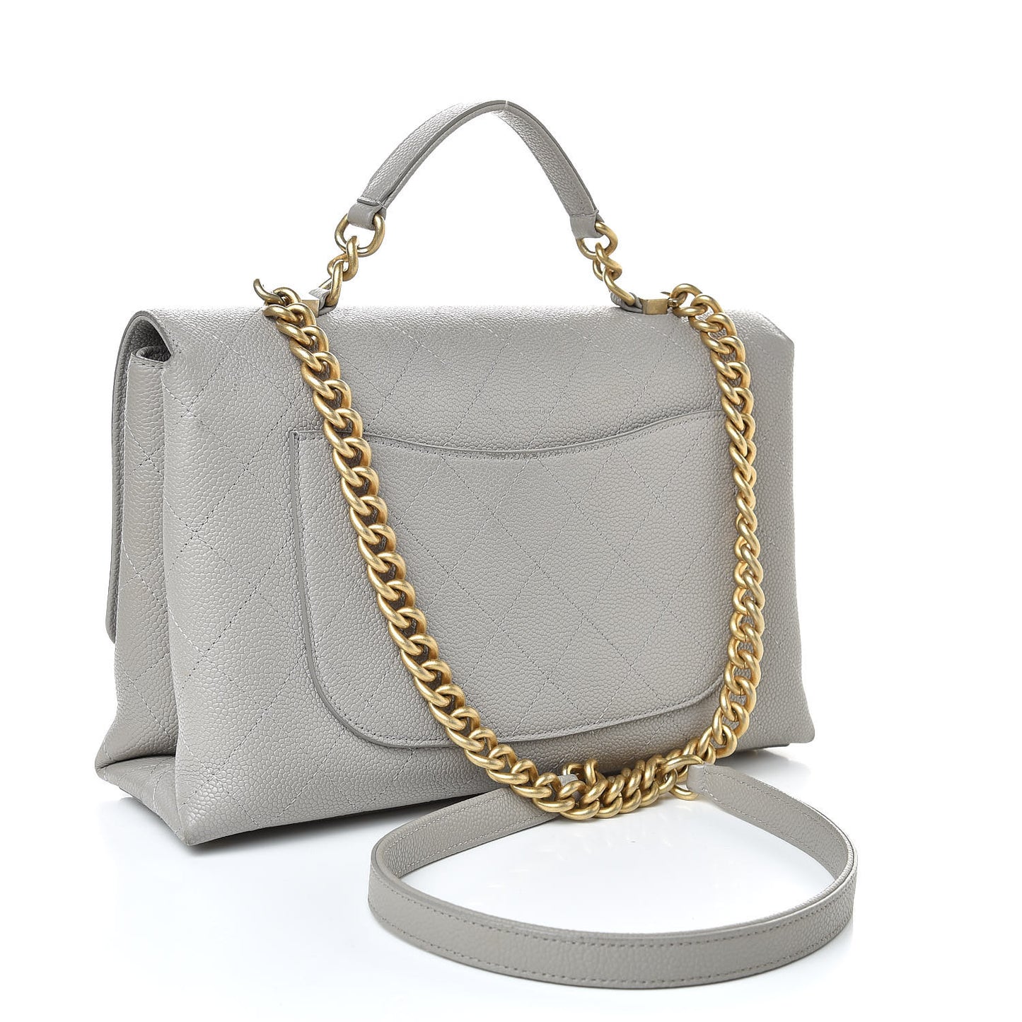 Grained Calfskin Stitched Flap Grey