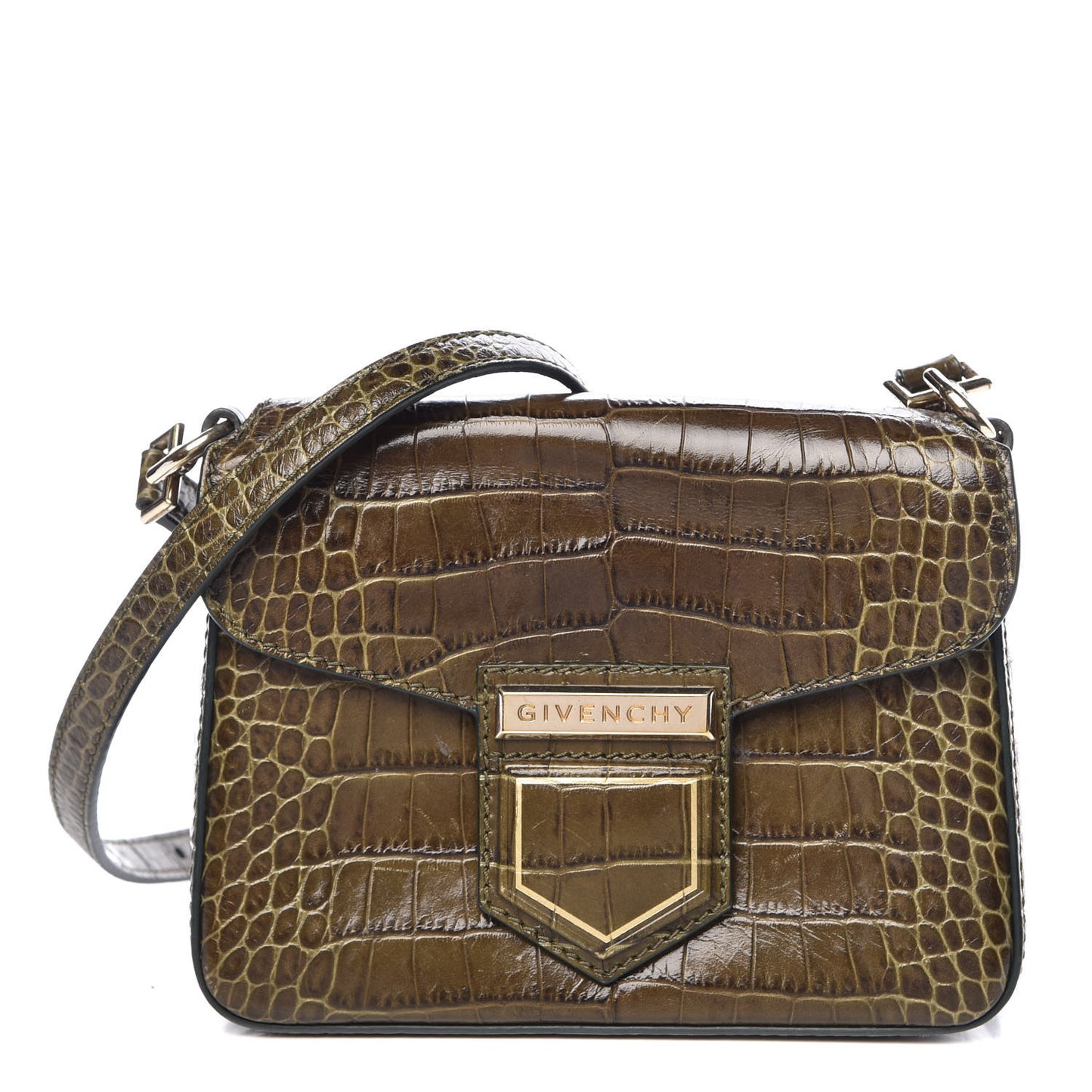 Calfskin Crocodile Embossed Mini Nobile Shoulder Bag Khaki