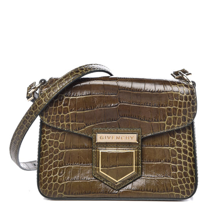 Givenchy Calfskin Crocodile Embossed Mini Nobile Shoulder Bag Khaki 1 of 10