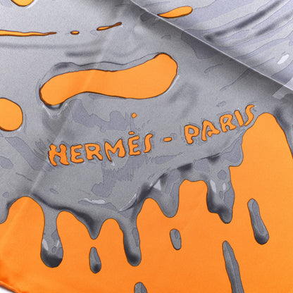 Hermes Silk Peinture Fraiche Scarf 90 Orange Gris 4 of 5