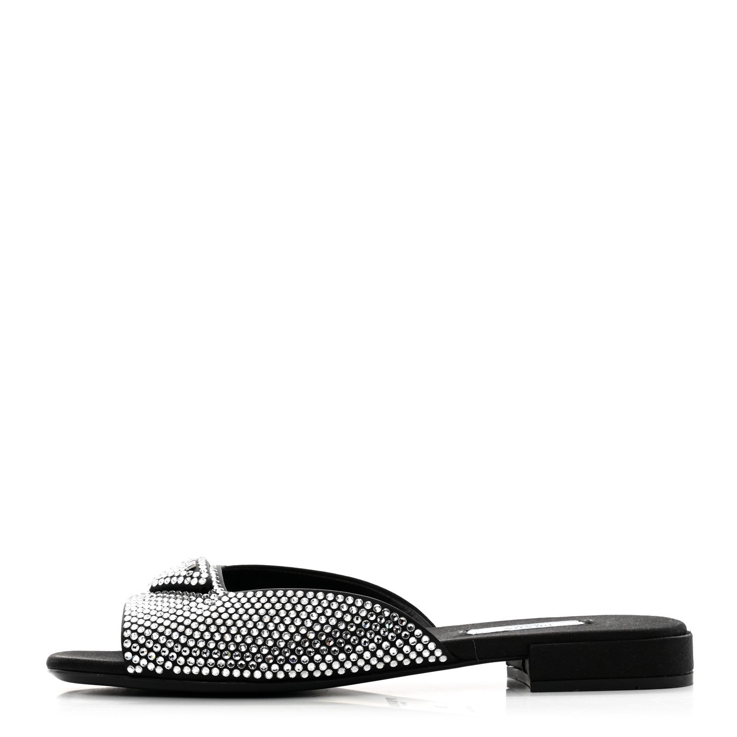 Prada Satin Crystal Logo 10mm Slide Sandals 39 Black 1 of 8