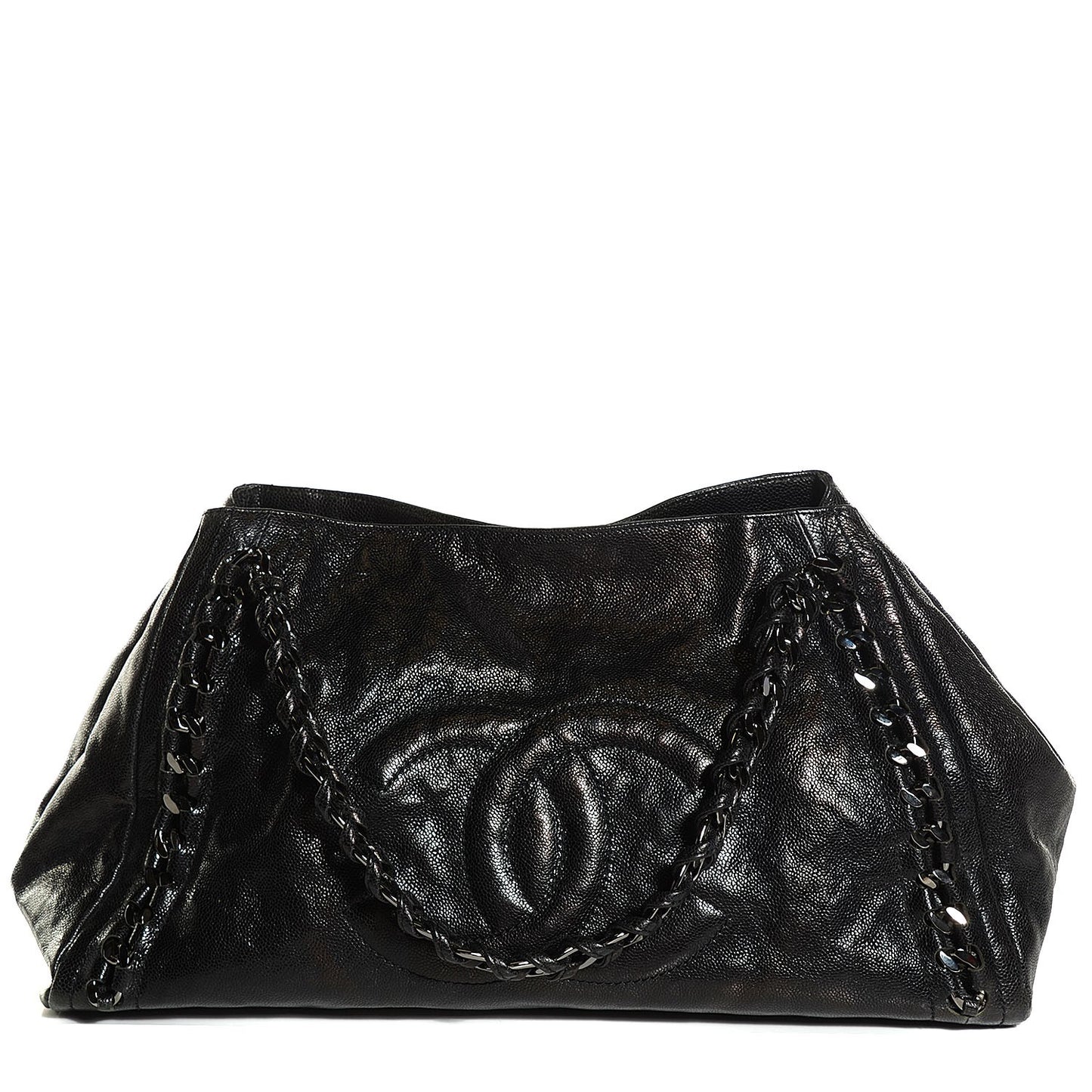 Glazed Caviar East West Modern Chain Tote Black