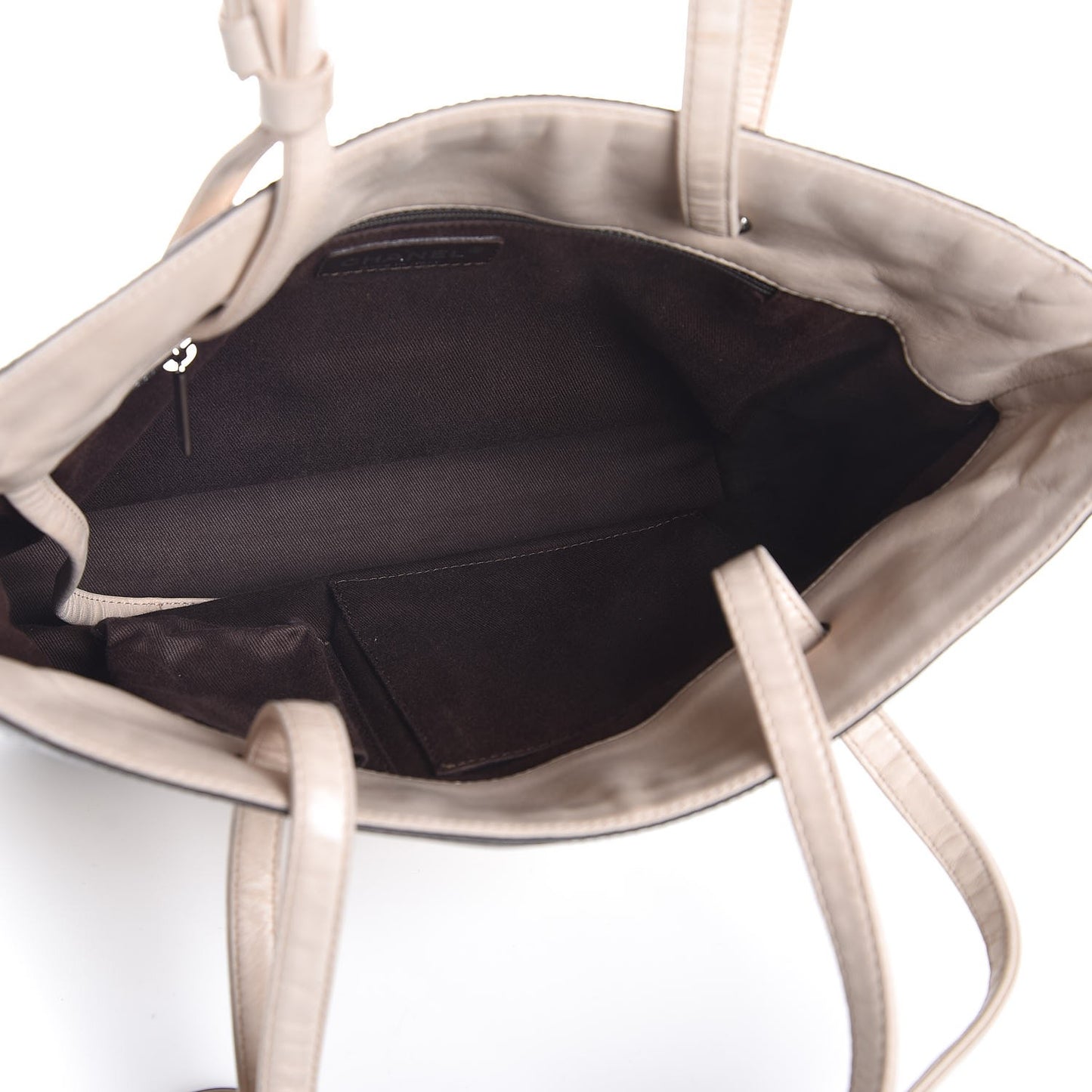 Lambskin Quilted Small Paris Biarritz Tote Beige Brown