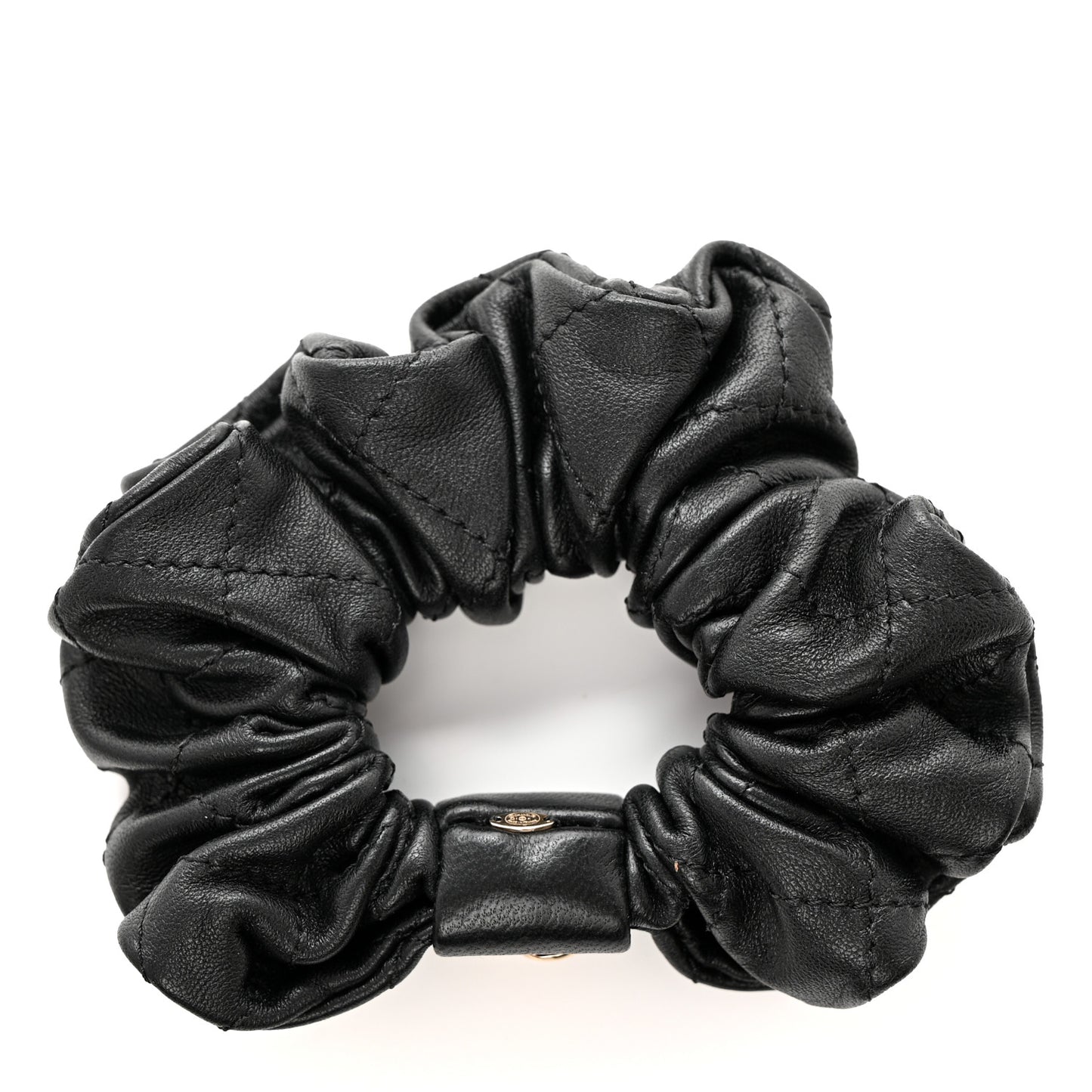 Lambskin Quilted CC Hair Scrunchie Black